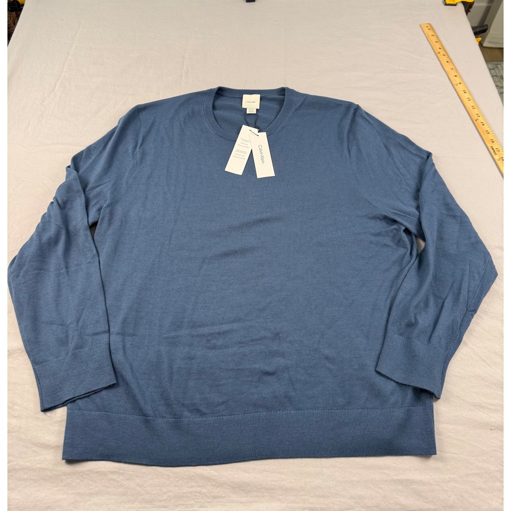 Calvin Klein Mens Extrafine Merino Wool Sweater Insignia Blue XXL 40QM313401 NWT